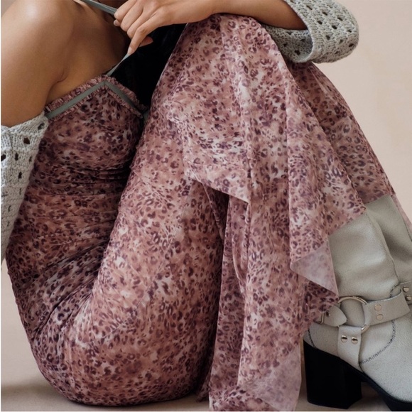 Anthropologie Sheer Mesh Midi Dress Size Large | Bodycon Ruched - Picture 6 of 16